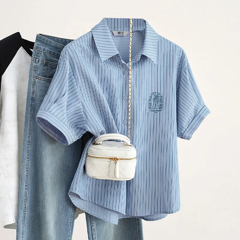 TOUCH Shirts Women's Light Blue Stripes-2