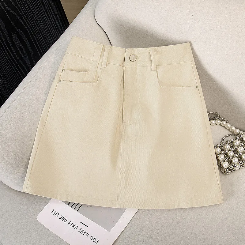Cypress House Denim Short Skirts Women's Beige-3
