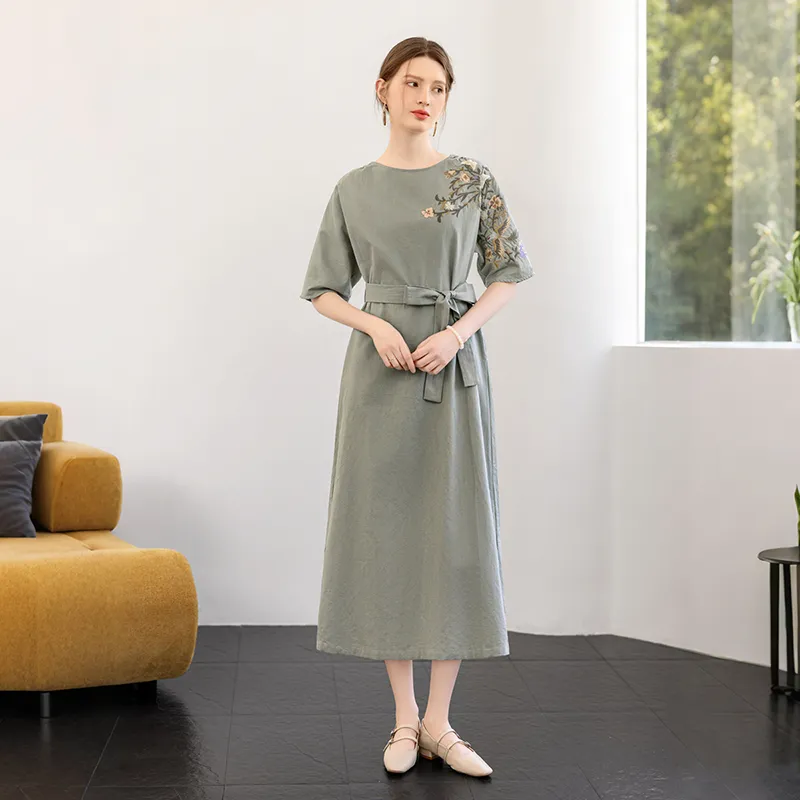 TOUCH Short Sleeved Dress Women's Gray Green-5