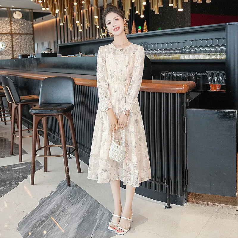Cypress House Long Sleeved Dress Women's Apricot With Floral Print-6