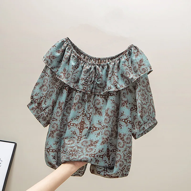 Cypress House Shirt Women's Blue Green With Dark Coffee Floral-2