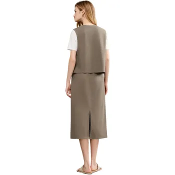 TOUCH Skirt Set Women's White T Shirt+Coffee Green