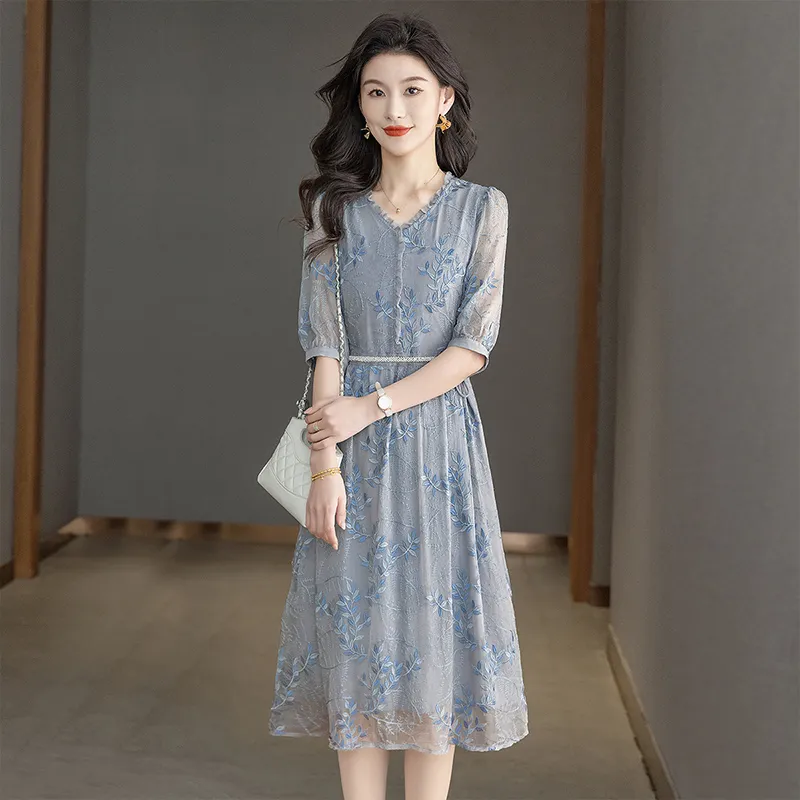 Cypress House Short Sleeved Dress Women's Gray Blue-2