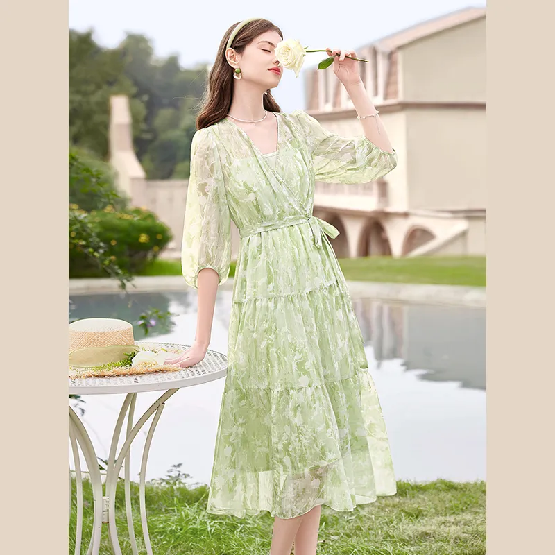 TOUCH Long Sleeved Dress Women's Green-2