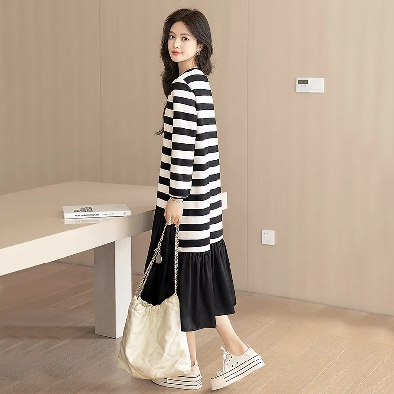 Cypress House Long Sleeved Dress Women's Black White Stripes-3