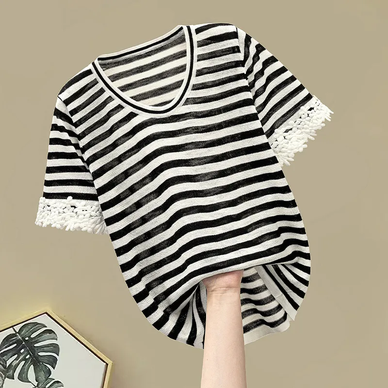 TOUCH Knitwear Women's Black White Stripes-2