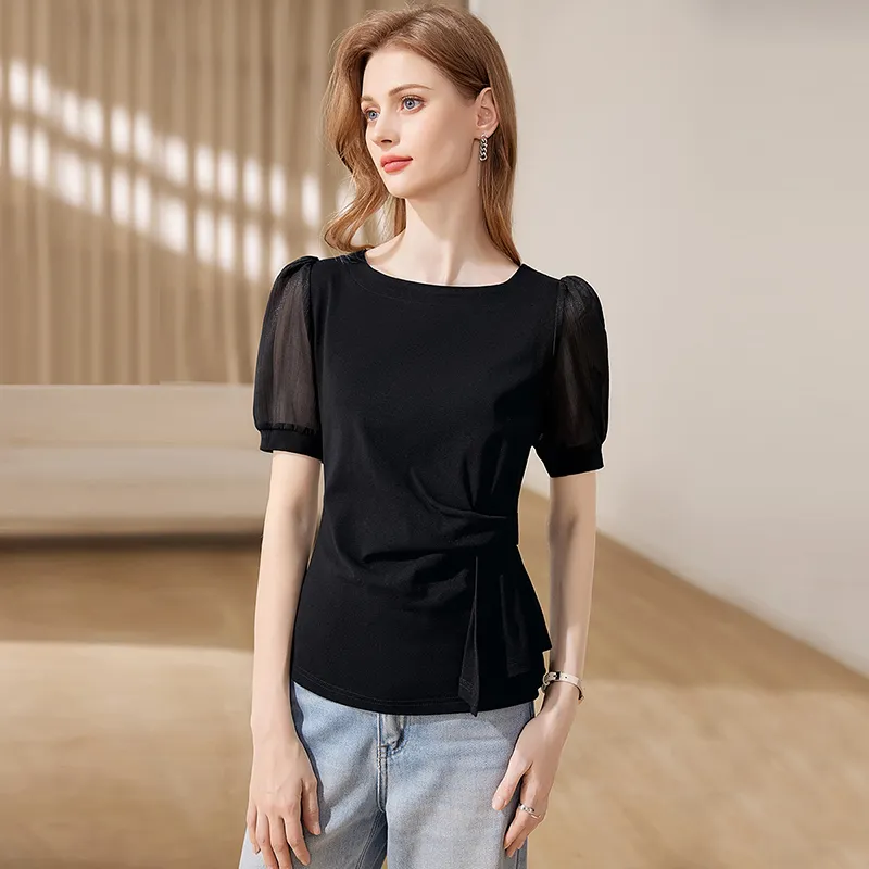 TOUCH Puff Sleeve T Shirt Women's Black-2