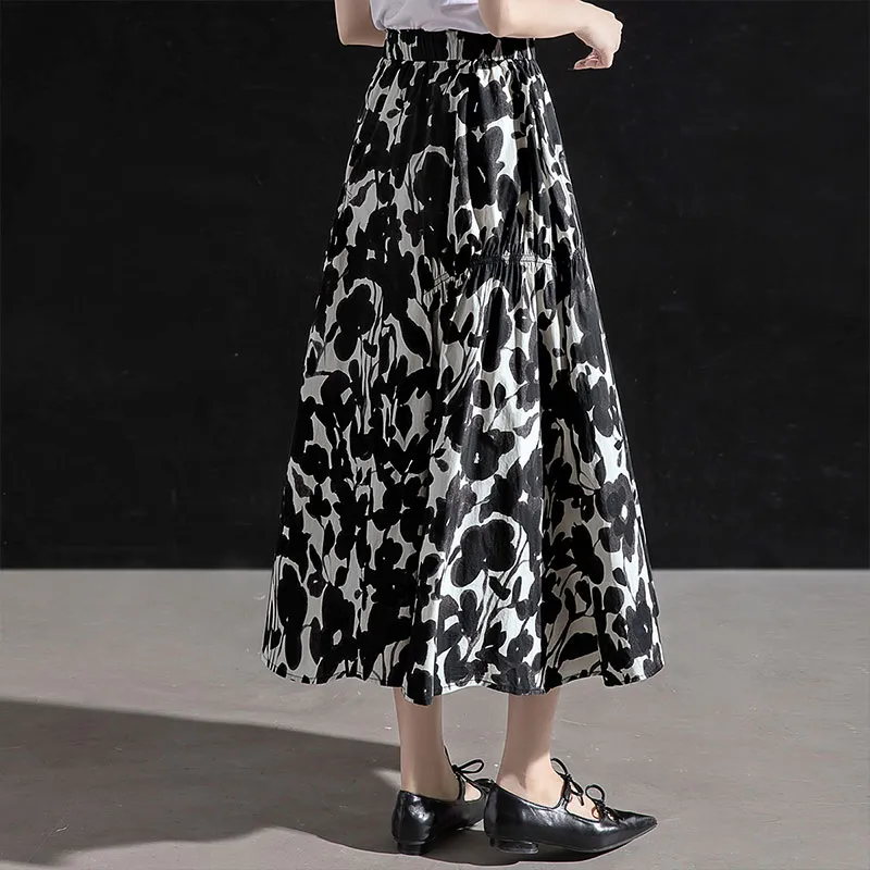 Cypress House Casual Long Skirt Women's Black With White Floral-3