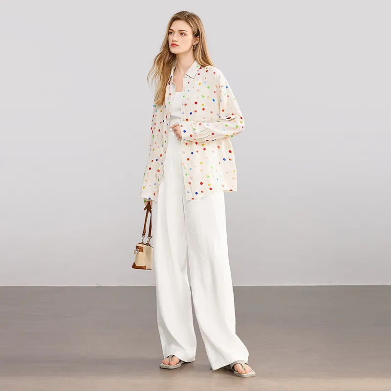 TOUCH Shirt Women's Beige Base With Multicolor Polka Dots-3