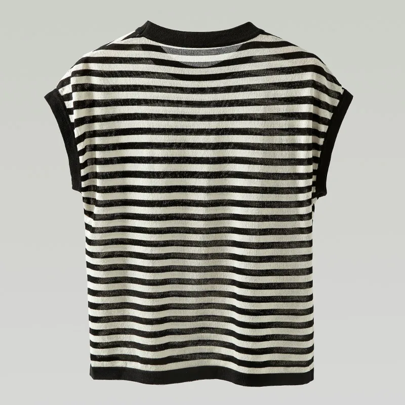 Cypress House Knitwear Women's Black Apricot Stripes-4