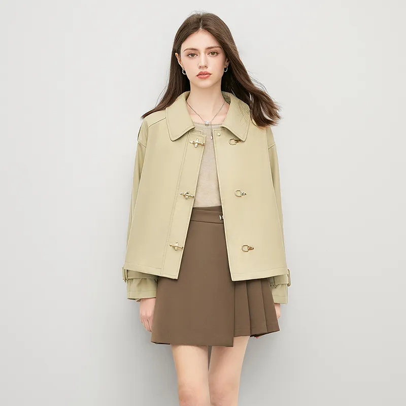 TOUCH Cropped Coats Women's Khaki Green-5