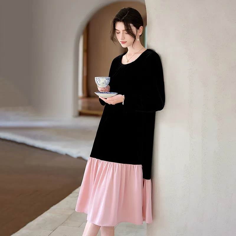 TOUCH Long Sleeved Dress Women's Black & Pink-4
