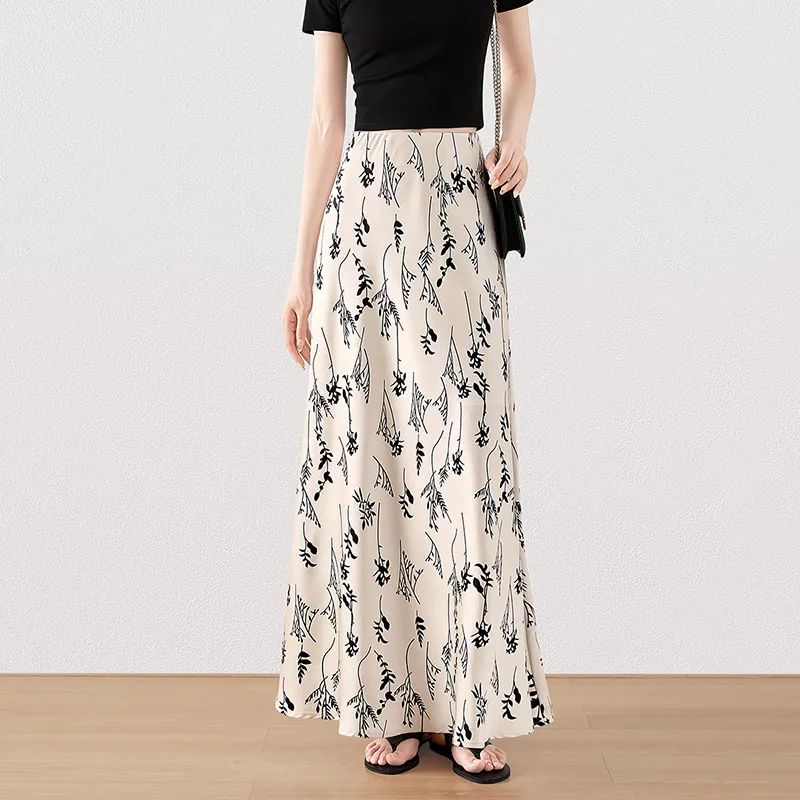 TOUCH Casual Long Skirt Women's Beige Khaki-3
