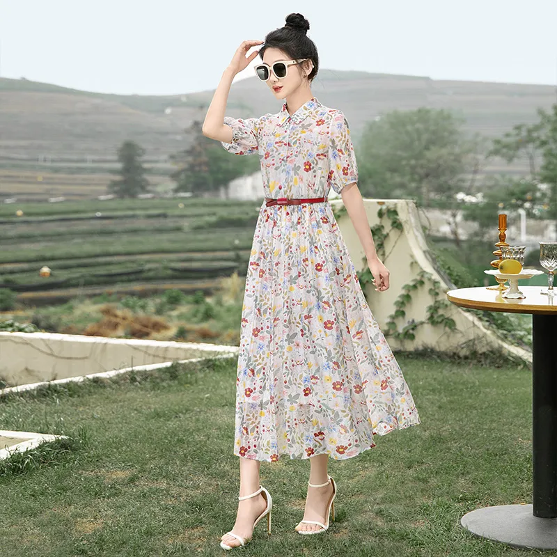 Cypress House Short Sleeved Dress Women's White Base With Red And Yellow Floral-5