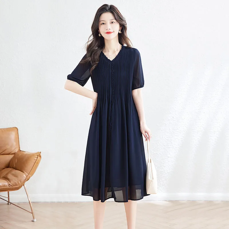 Cypress House Short Sleeved Dresses Women's Navy Blue-5