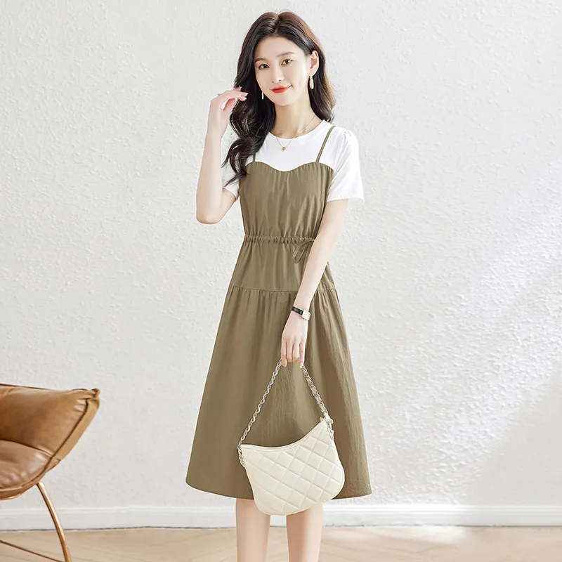 Cypress House Short Sleeved Dress Women's White Top & Khaki Bottom-4