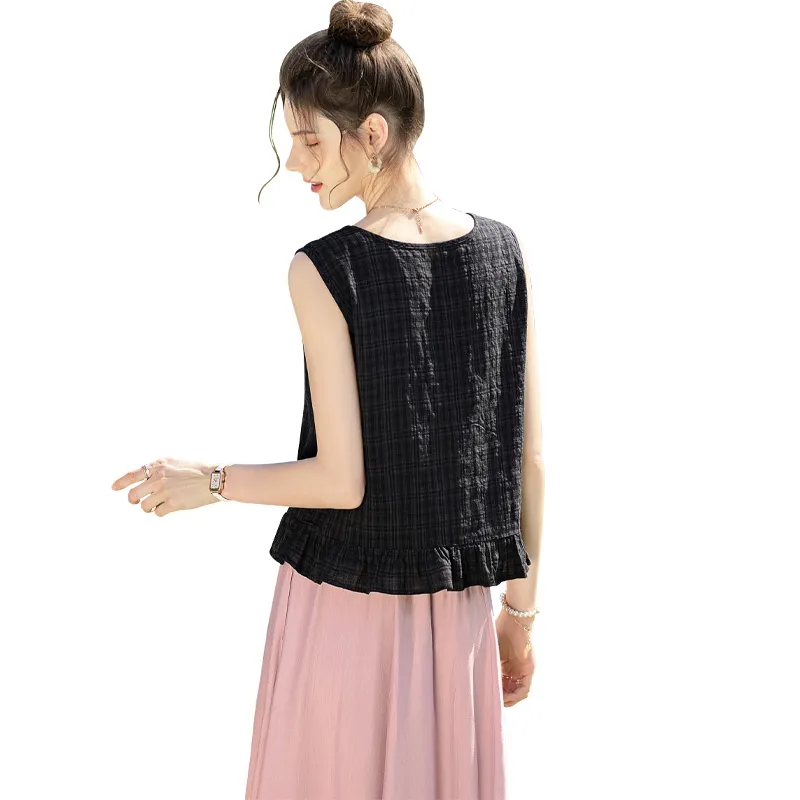 TOUCH Tank Top Women's Black Plaid-1
