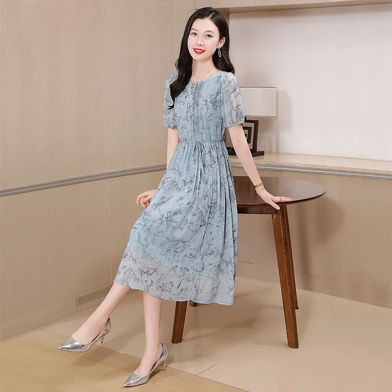 Cypress House Short Sleeved Dress Women's Blue Base Dark Gray Heather-4
