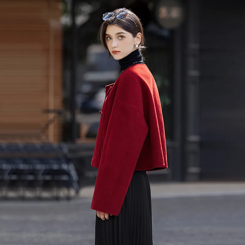 TOUCH Cropped Coats Women's Red-3