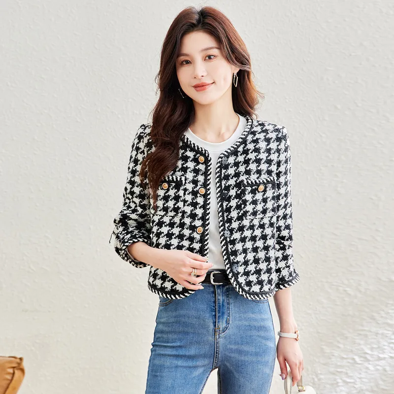 Cypress House Cropped Coat Women's Black White Houndstooth-6