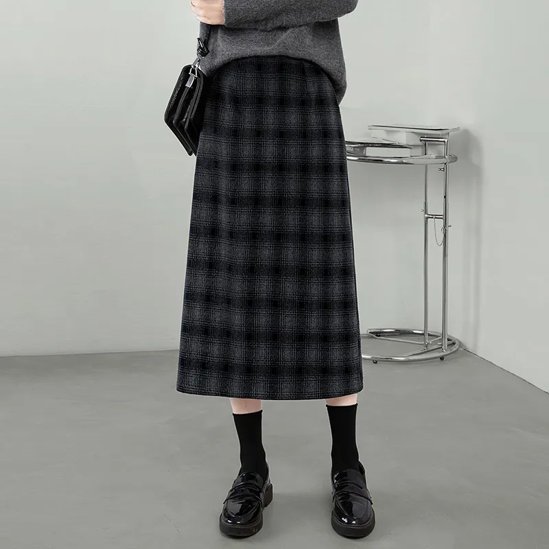 Cypress House Casual Long Skirt Women's Black Gray Blue Plaid-6