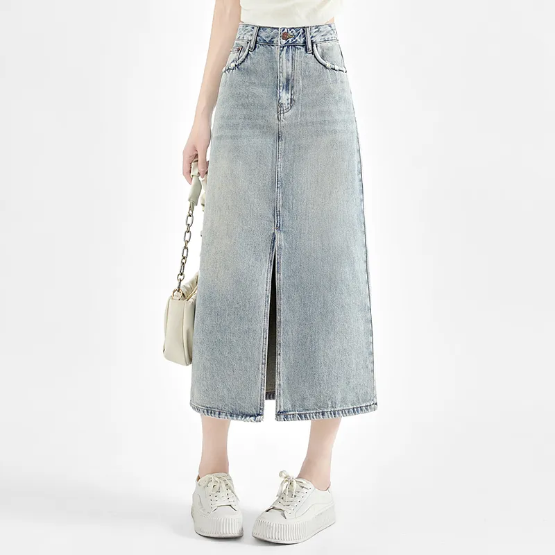 TOUCH Denim Long Skirt Women's Light Blue-5