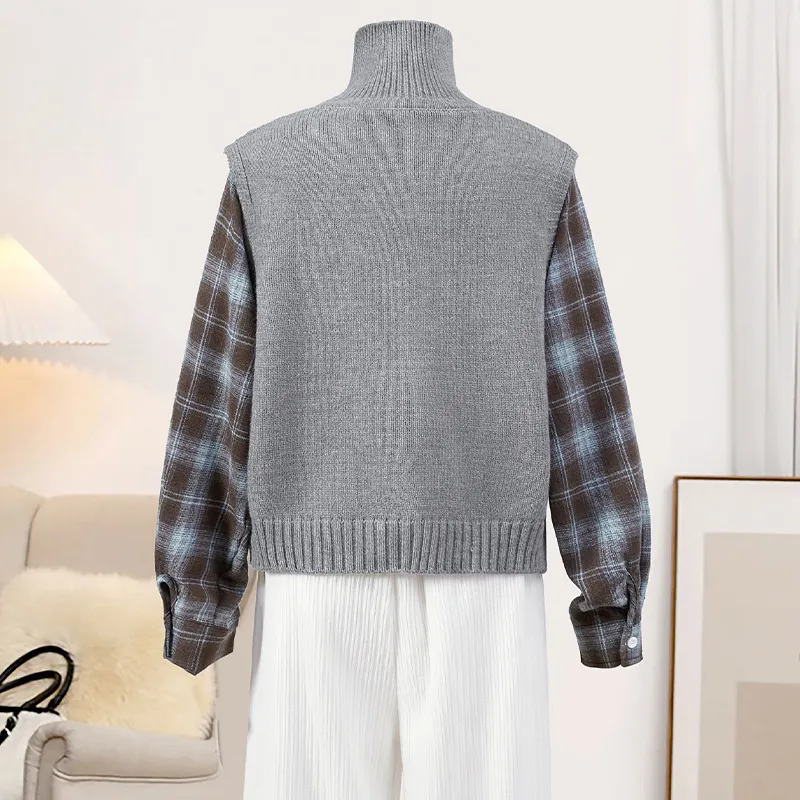 TOUCH Knitwear Women's Gray & Blue Coffee Plaid-3