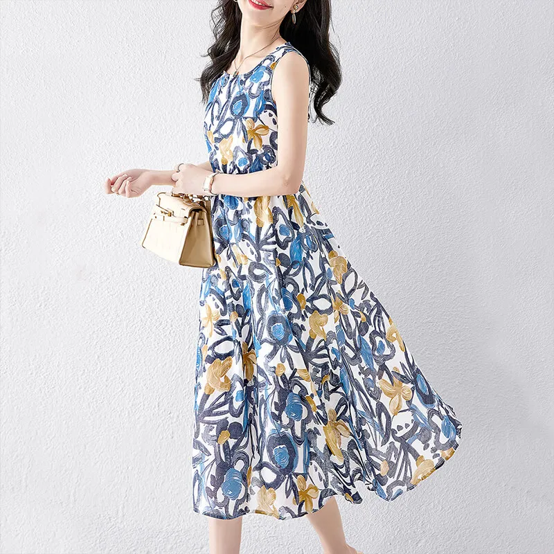 Cypress House Sleeveless Dress Women's Blue Yellow Heather-0