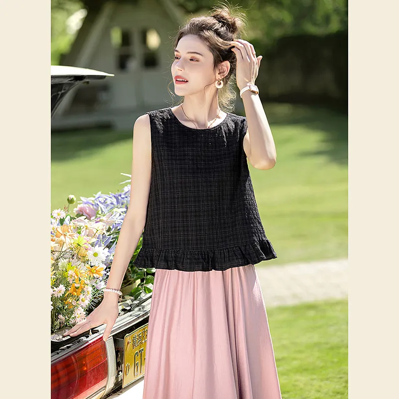 TOUCH Tank Top Women's Black Plaid-5