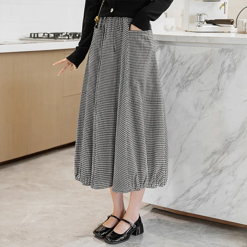 Cypress House Casual Long Skirt Women's Black White Plaid-2
