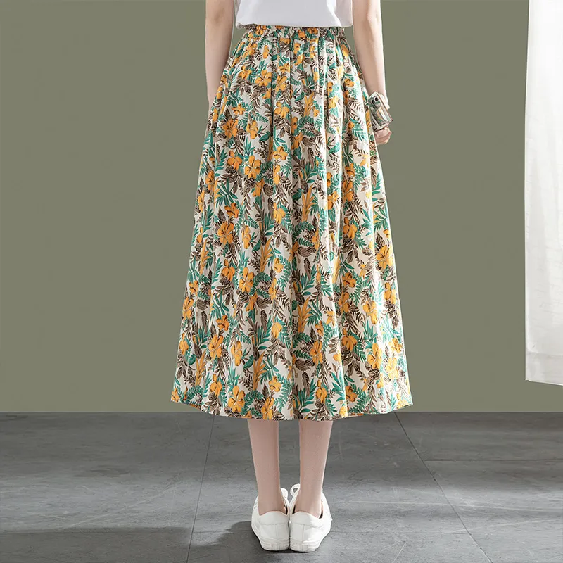 Cypress House Casual Long Skirt Women's Beige With Yellow Floral-3