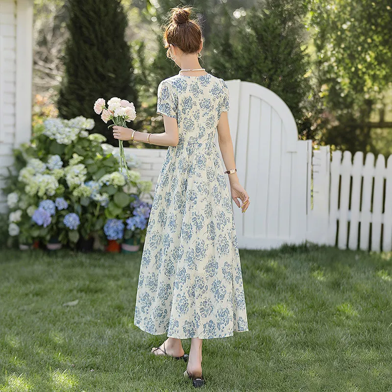 Cypress House Short Sleeved Dress Women's Blue Floral-2