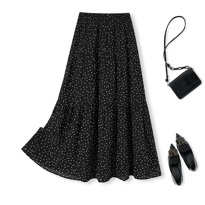 TOUCH Casual Long Skirt Women's Black With Polka Dot-2