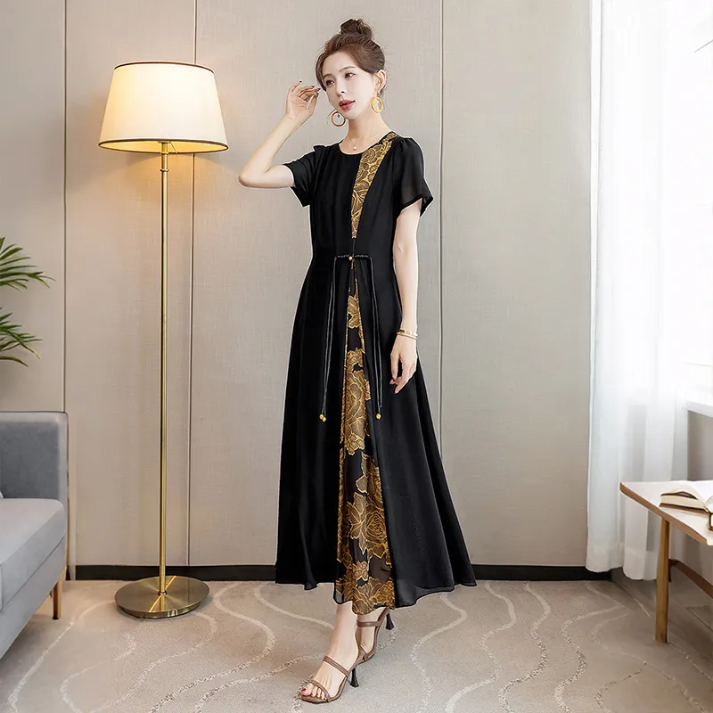 Cypress House Short Sleeved Dress Women's Black & Yellow Floral-1