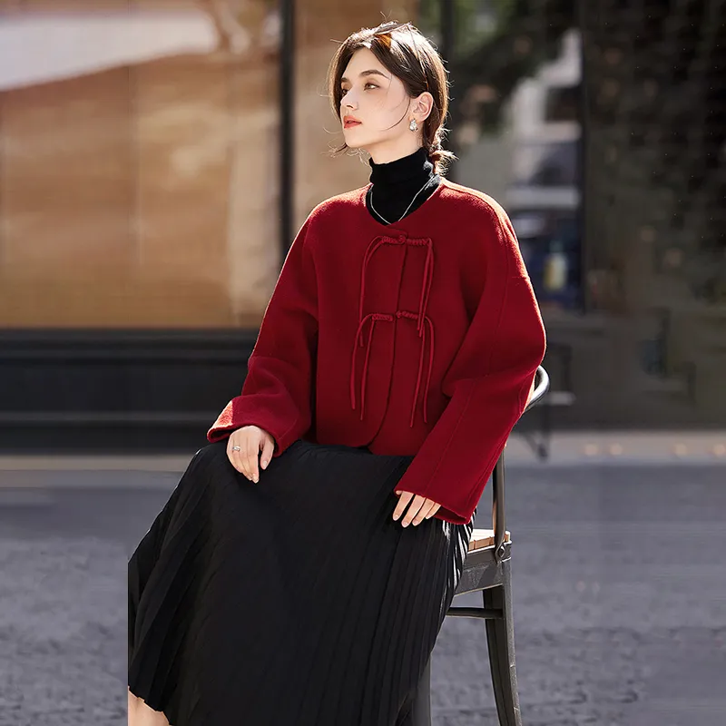 TOUCH Cropped Coats Women's Red-2