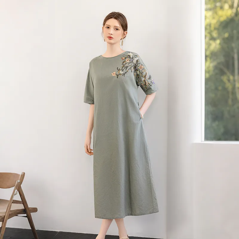 TOUCH Short Sleeved Dress Women's Gray Green-4
