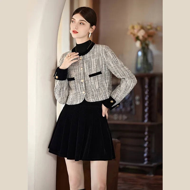 TOUCH Skirt Set Women's Beige Gray+Black-5