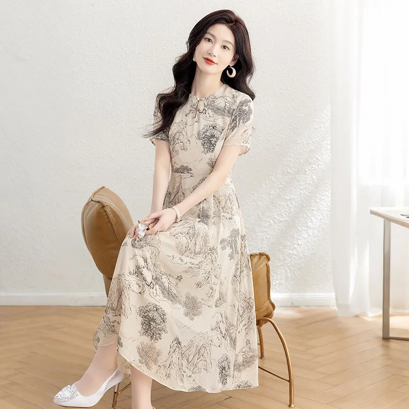 Cypress House Short Sleeved Dress Women's Apricot Ink Wash-6
