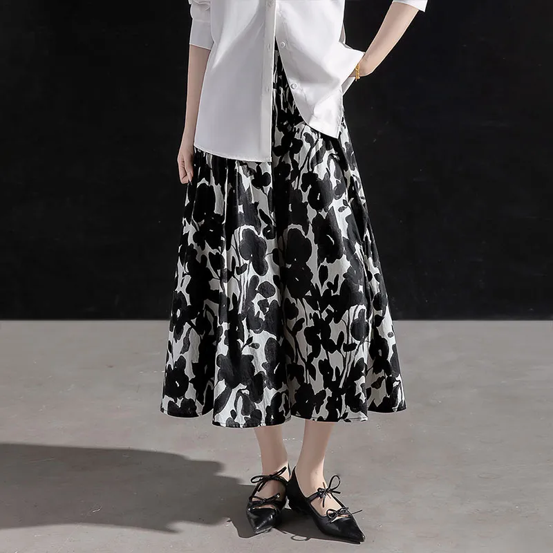 Cypress House Casual Long Skirt Women's Black With White Floral-5