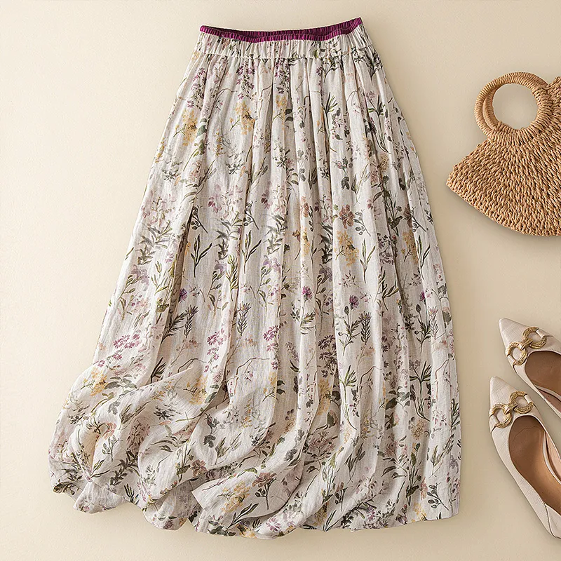 Cypress House Casual Long Skirt Women's Beige Floral-2