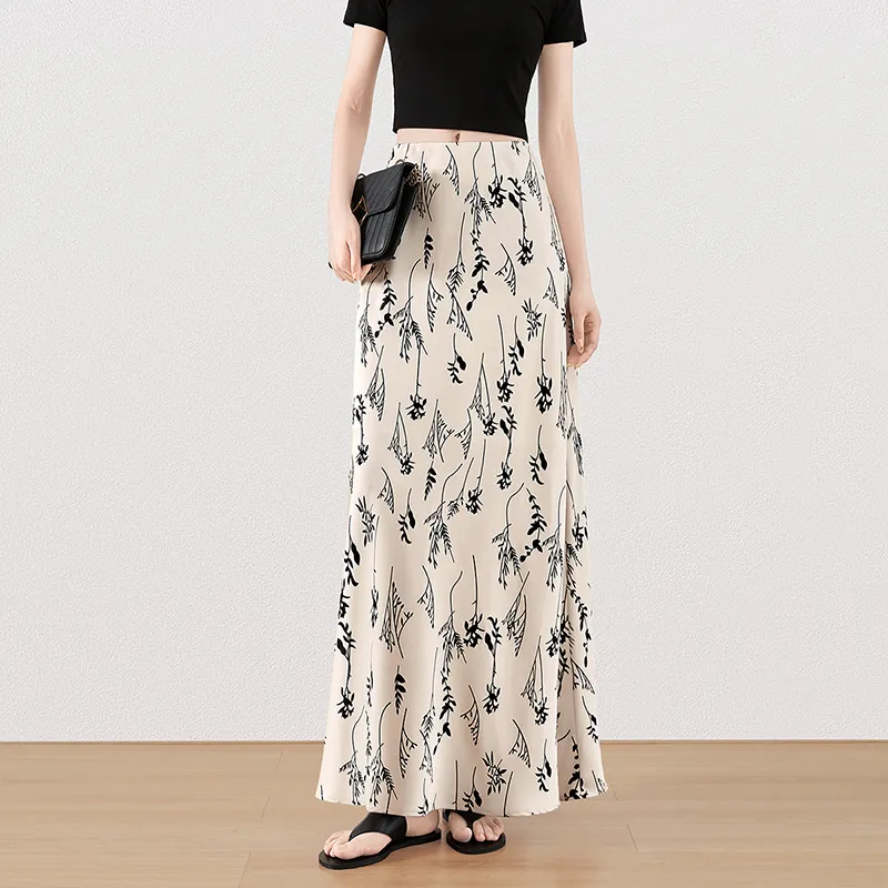 TOUCH Casual Long Skirt Women's Beige Khaki-5