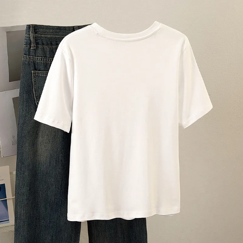 TOUCH Set in Sleeve T Shirt Women's White-3