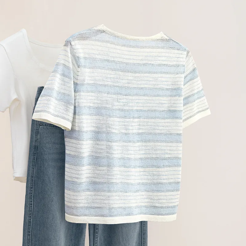 TOUCH Knitwear Women's Blue Gray Stripes-3