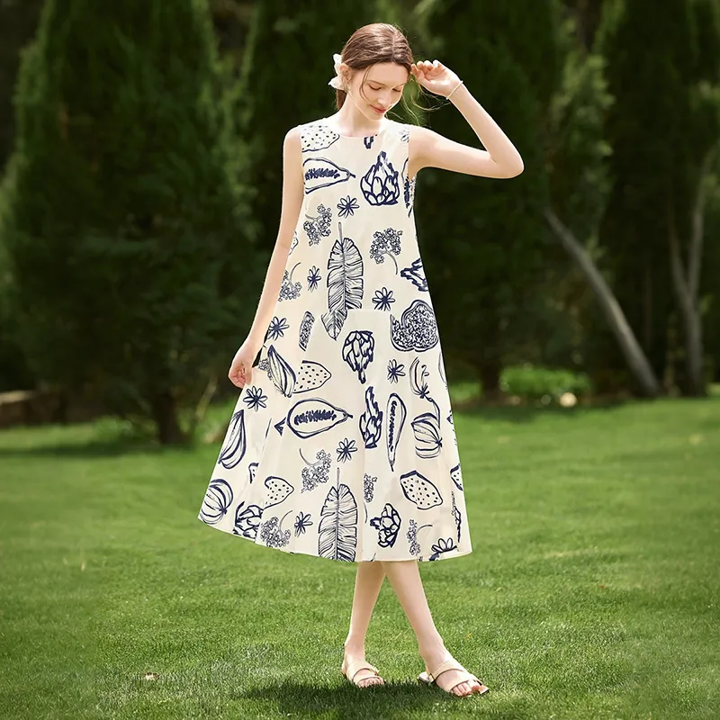 TOUCH Sleeveless Dress Women's Dark Blue Multicolor-4