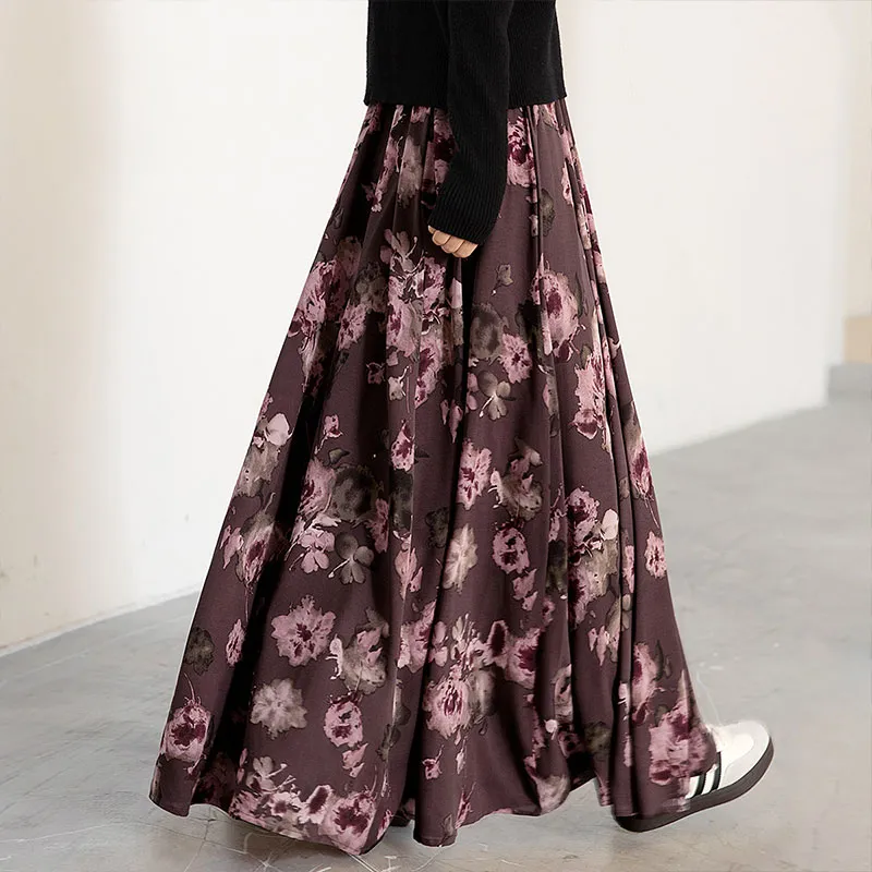 Cypress House Casual Long Skirt Women's Pink Coffee Floral-3