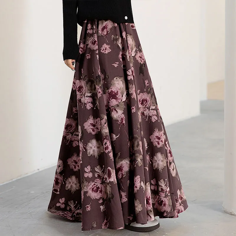 Cypress House Casual Long Skirt Women's Pink Coffee Floral-5