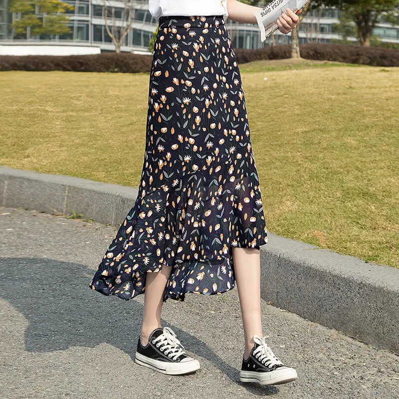 Cypress House Casual Long Skirt Women's Navy Blue Base Multicolor-5