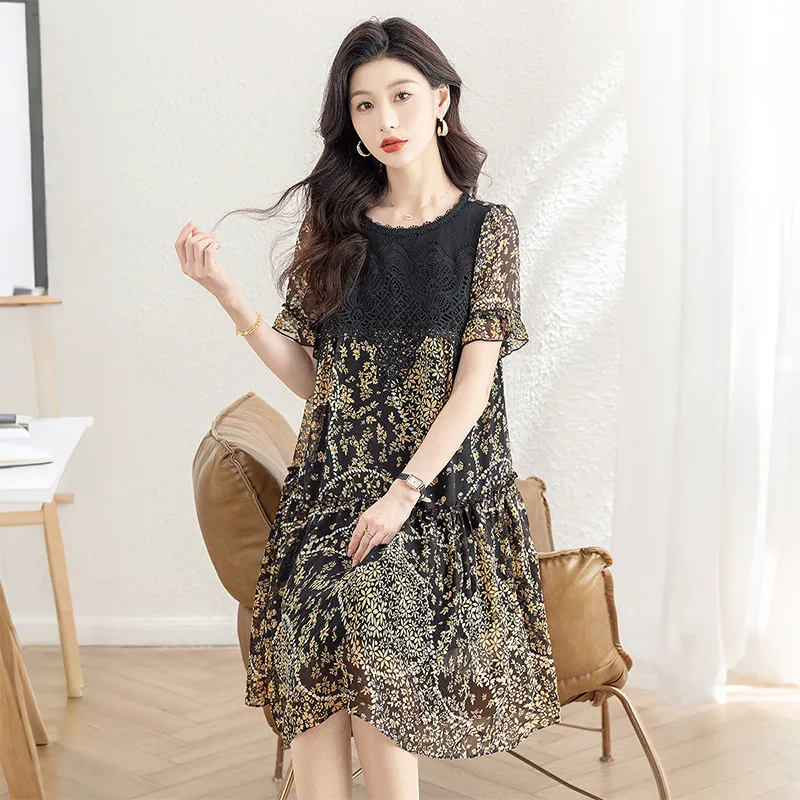 Cypress House Short Sleeved Dress Women's Black Yellow Floral-1
