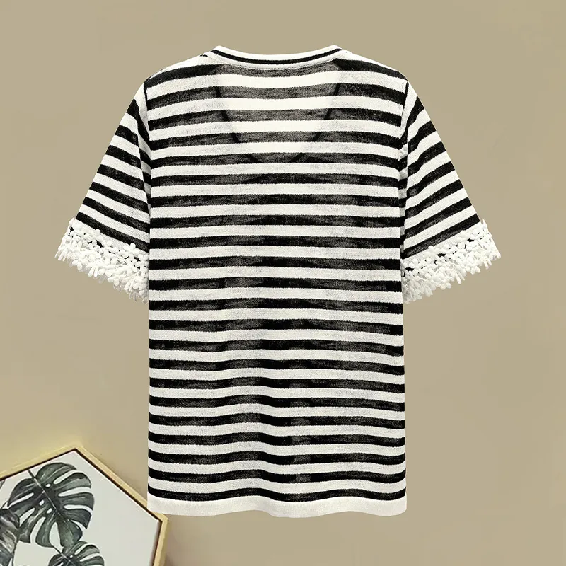 TOUCH Knitwear Women's Black White Stripes-3