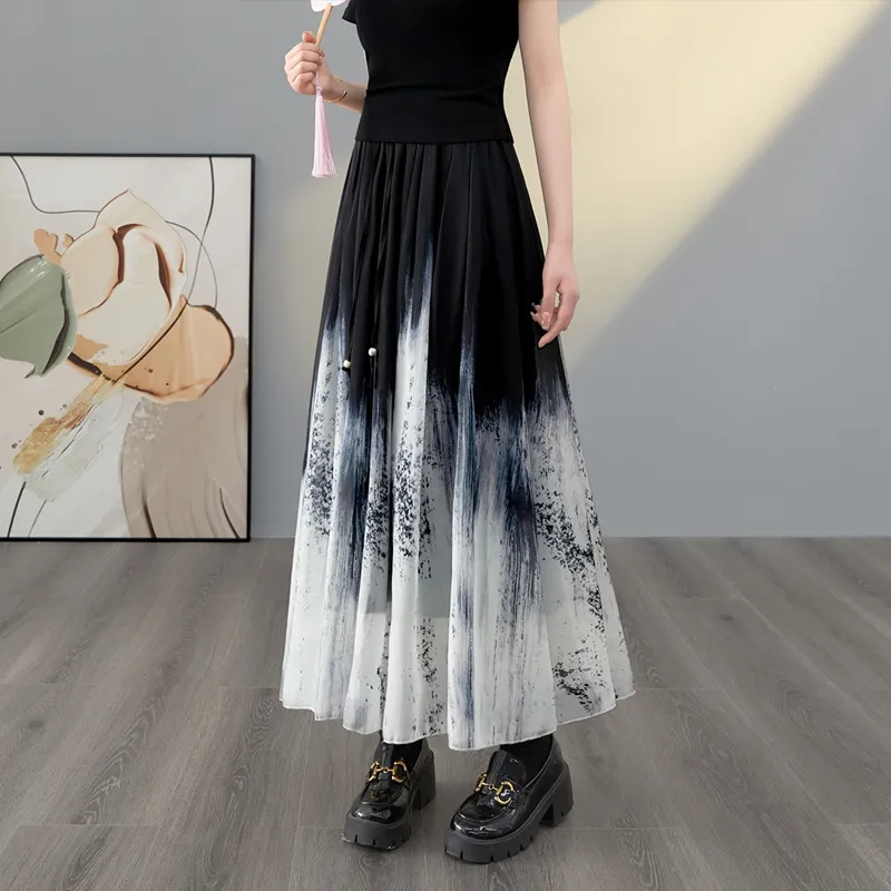TOUCH Casual Long Skirts Women's Gradient Black-2